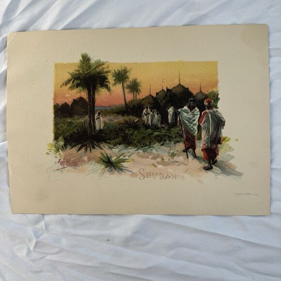 Antique Lithograph The Orcutt Company Chicago “Soudan” (Sudan) Signed Will Crane - Picture 2 of 9